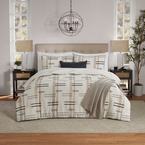 Full/Queen Comforter Set, All-Season, 5-Piece, Tan Modern