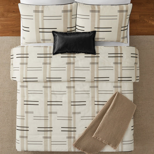 Full/Queen Comforter Set, All-Season, 5-Piece, Tan Modern - Image 2